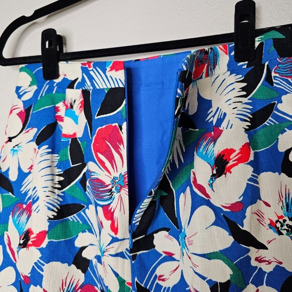 J Crew 2 Pencil Skirt Basketweave Blue Floral Tropical Cotton Office Career - Picture 7 of 10